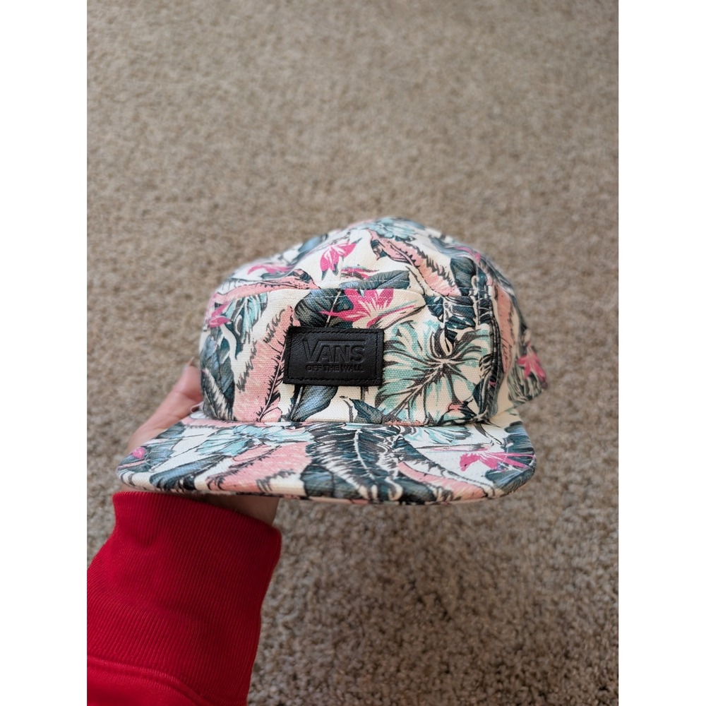 Vans 5 Panel Camper Hat Tropical Floral Print Pink Teal Adjustable Strapback